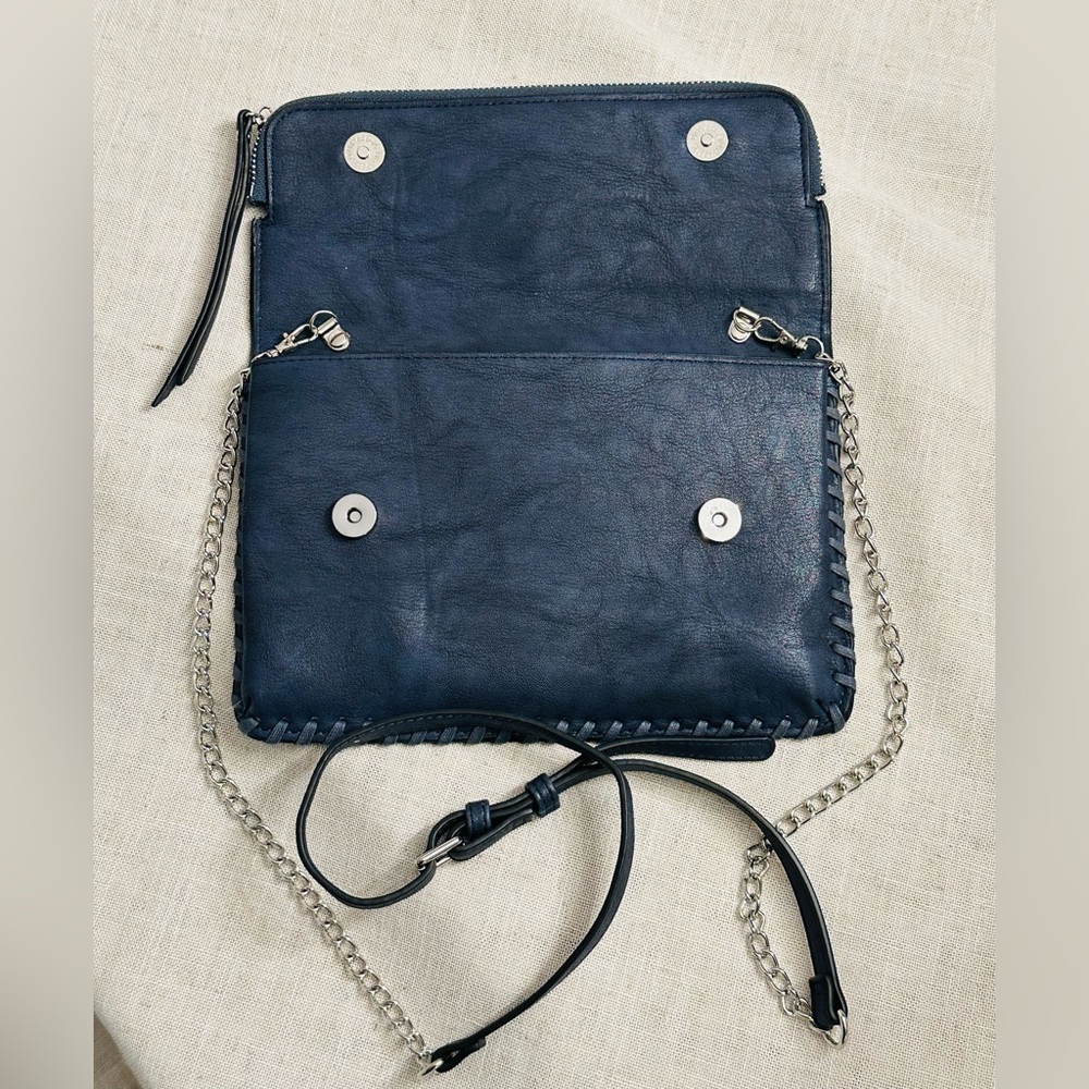 Leather Clutch with Chain Strap Urban Expressions Navy Vegan - Picture 2 of 9